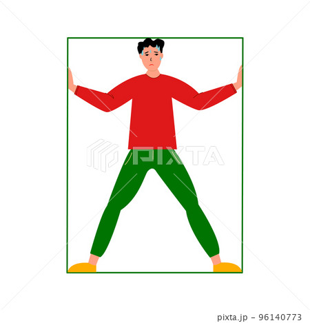 Asian Man suffering from claustrophobia, human fear concept vector Illustration on a white background. 96140773
