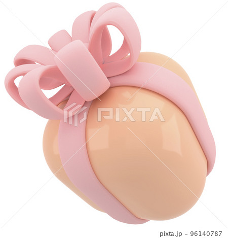 3d gift orange box with pink ribbons. Cartoon style. isolated on white background. For Party, Birthday greeting card, Sale, Advertising, Anniversary. 96140787