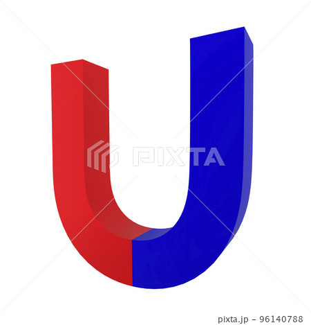 Red and blue magnet in horseshoe shape isolated on white background. 3D rendering. 96140788