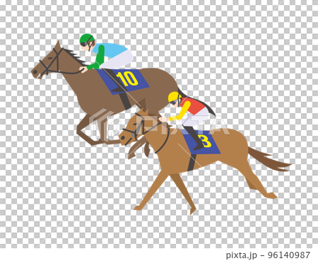 racehorse running on racetrack 96140987