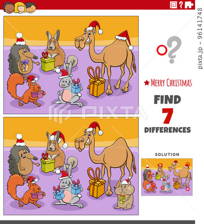 differences game with animal characters on Christmas time 96141748