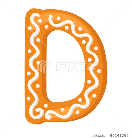Letter D made from glazed gingerbread. Festive font, symbol of Happy New Year and Christmas, sign and letters of different shapes. Vector flat illustration 96141762