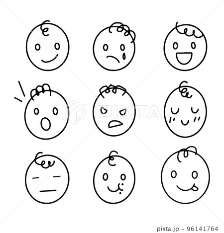 Set of circle facial expression doodle hand drawn with outline. Feeling of emotion. Sad, angry, smile, happy, shy, cry, surprised Set of circle facial expression doodle hand drawn with outline. Feeling of emotion. Sad, angry, smile, happy, shy, cry, surprised 96141764