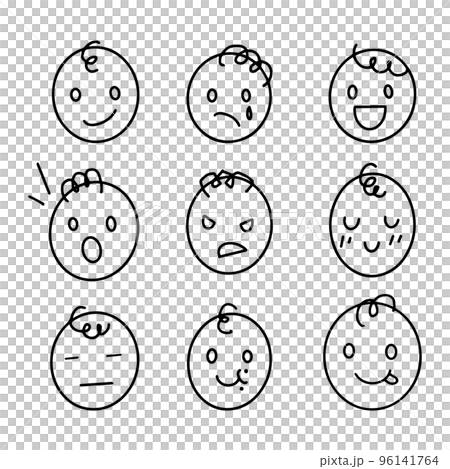 Set of circle facial expression doodle hand drawn with outline. Feeling of emotion. Sad, angry, smile, happy, shy, cry, surprised Set of circle facial expression doodle hand drawn with outline. Feeling of emotion. Sad, angry, smile, happy, shy, cry, surprised 96141764