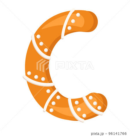 Letter C made from glazed gingerbread. Festive font, symbol of Happy New Year and Christmas, sign and letters of different shapes. Vector flat illustration 96141766