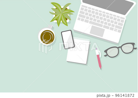 リモートワーク　お部屋やカフェで仕事するイラスト 96141872