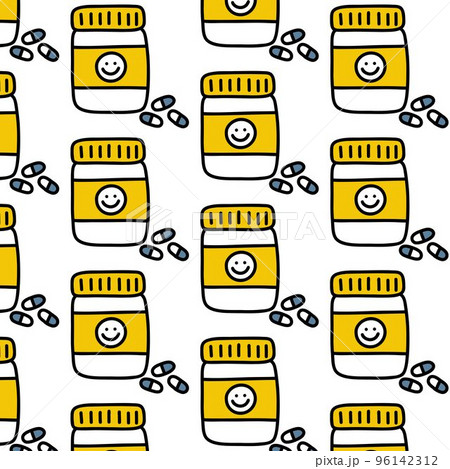 antidepressants seamless doodle pattern, vector color line illustration 96142312