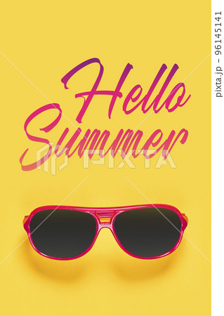 sunglasses with the words hello summer written in pink and red on top, next to it is an orange background that says hello summer sunglasses with the words hello summer written in pink and red on top, next to it is an orange background that says hello summer 96145141