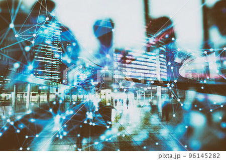Abstract network background concept with double exposure and network effects 96145282
