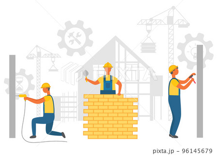 Builder Working, Construction Equipment Vector Builder Working, Construction Equipment Vector 96145679