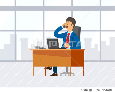 Boss at Workplace in Office Talking on Phone 96145686