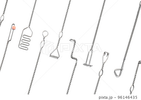 Set of logopedic probes on white background, top view. Speech therapist's tools 96146435