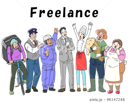 笑顔の個人事業主（フリーランス）のイラスト　Freelance文字あり 96147288