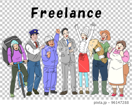 笑顔の個人事業主（フリーランス）のイラスト　Freelance文字あり 96147288