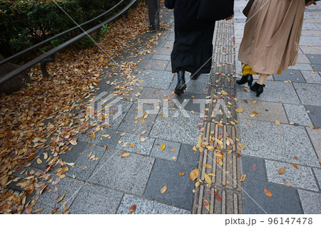 秋の街と点字ブロックと歩道 秋の街と点字ブロックと歩道 96147478