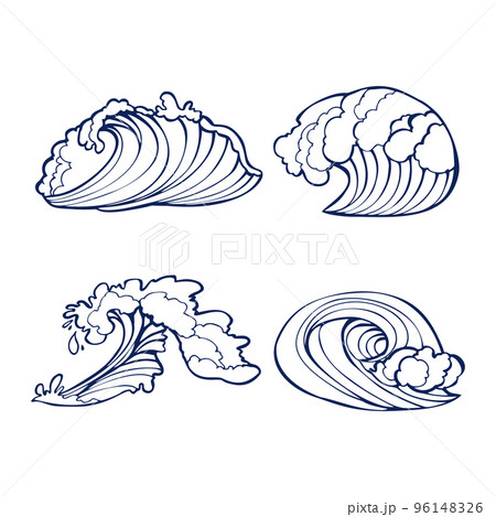 Graphic Hand Drawn Sea Waves 96148326