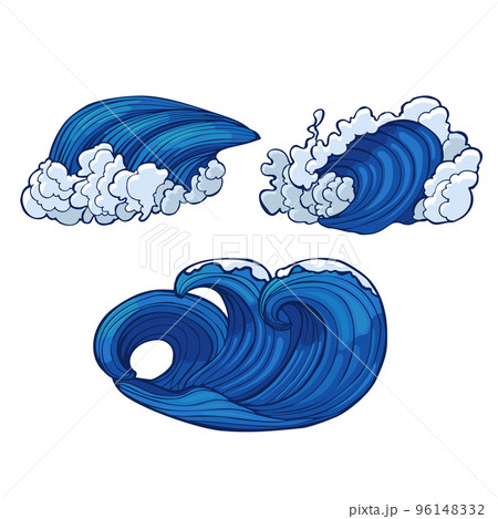 Color Graphic Hand Drawn Sea Waves 96148332