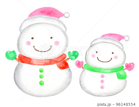 かわいい雪だるまの親子 かわいい雪だるまの親子 96148554