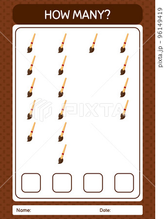 How many counting game with paint brush. worksheet for preschool kids, kids activity sheet 96149419