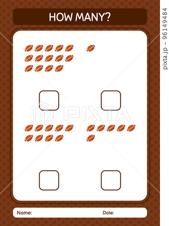 How many counting game with rugbyball. worksheet for preschool kids, kids activity sheet 96149484