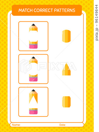 Match pattern game with pencil. worksheet for preschool kids, kids activity sheet Match pattern game with pencil. worksheet for preschool kids, kids activity sheet 96149644
