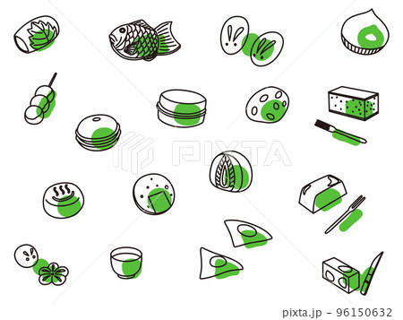 和菓子アイコンセット　アウトライン緑 96150632