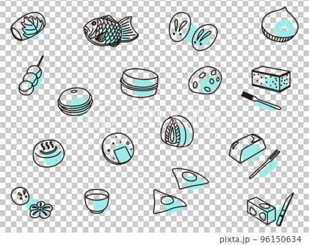 和菓子アイコンセット アウトライン水色 96150634