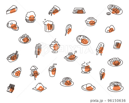 食べ物アイコンセット アウトラインオレンジ 96150636