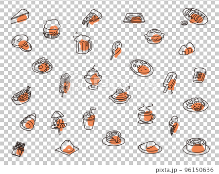 食べ物アイコンセット アウトラインオレンジ 96150636