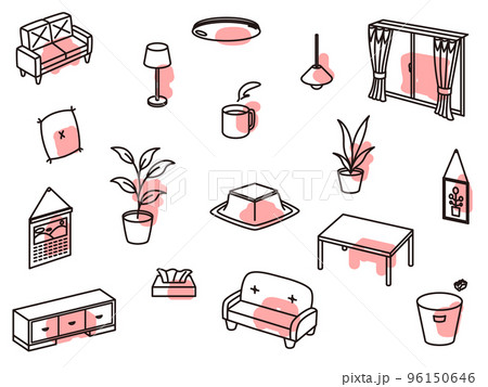 リビング用品アイコンセット アクセント赤 96150646
