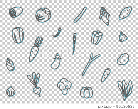 vegetable icon set color shadow blue 96150655