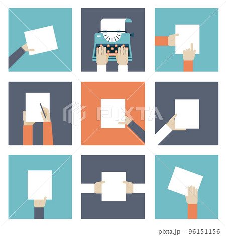 Hands holding piece of paper 96151156