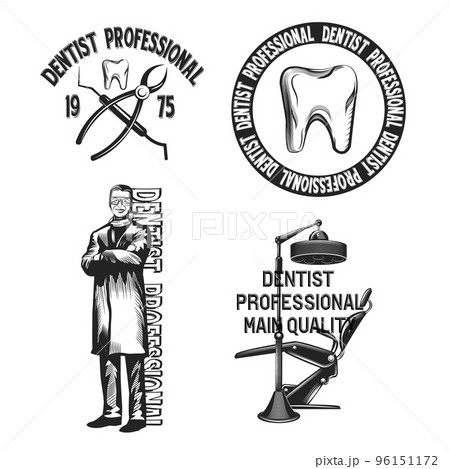 Set of dental emblems, labels, badges, logos. Isolated on white. 96151172