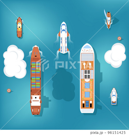 Set of vector ships. Top view Set of vector ships. Top view 96151425