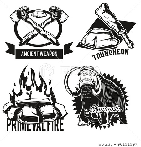 Set of ancient animals and facilities emblems, labels, badges, logos. Isolated on white 96151597