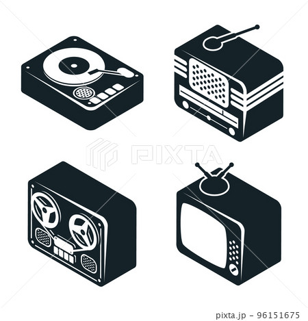 Isometric 3D Icons of Retro Media Devices 96151675