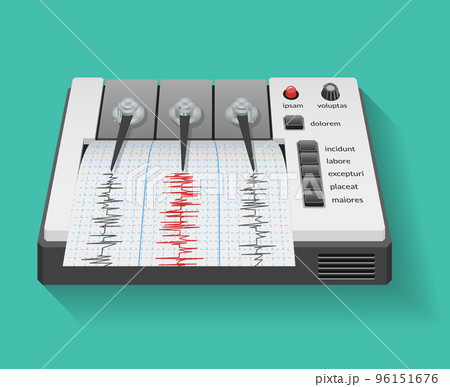 Seismograph machine with graph of seismic and earthquake activity 96151676