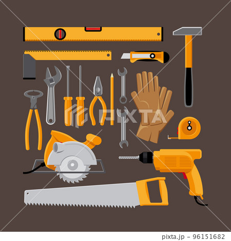 Hand tools icons in flat style 96151682