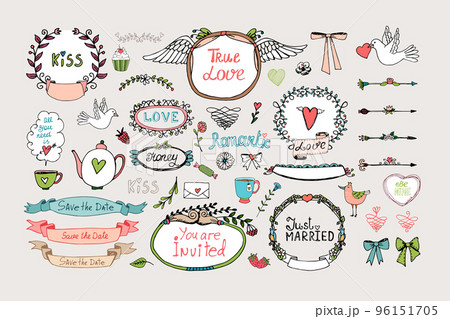 Romantic ornate frames, banners and ribbons Romantic ornate frames, banners and ribbons 96151705