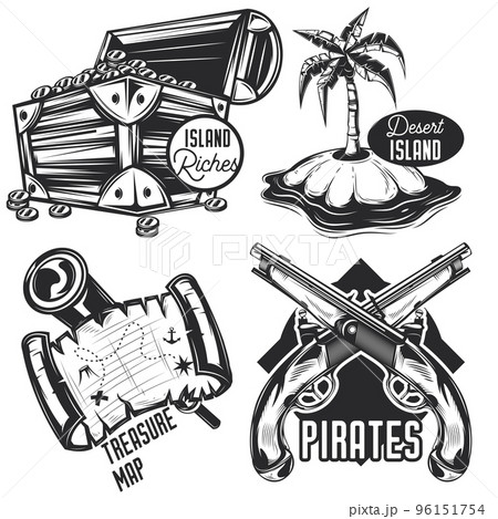 Set of treasure emblems, labels, badges, logos. Isolated on white 96151754