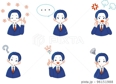 スーツを着た人物の様々な表情のイラストセット スーツを着た人物の様々な表情のイラストセット 96151988