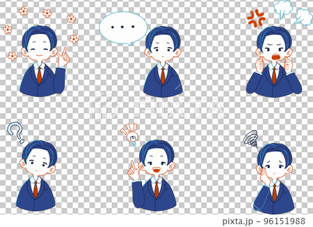 スーツを着た人物の様々な表情のイラストセット スーツを着た人物の様々な表情のイラストセット 96151988