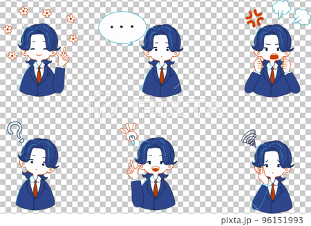スーツを着た人物の様々な表情のイラストセット スーツを着た人物の様々な表情のイラストセット 96151993
