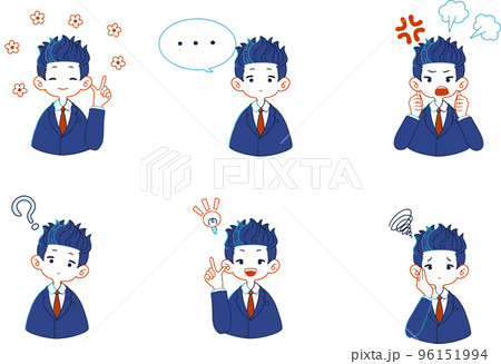 スーツを着た人物の様々な表情のイラストセット 96151994