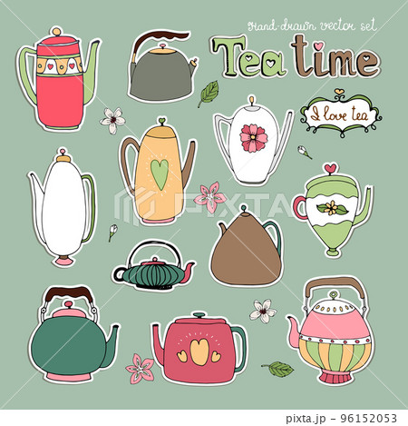 Hand drawn vector teapots and kettles Hand drawn vector teapots and kettles 96152053