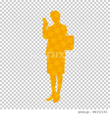 操作智能手機的女商人的剪影插圖檢查模式 96152141