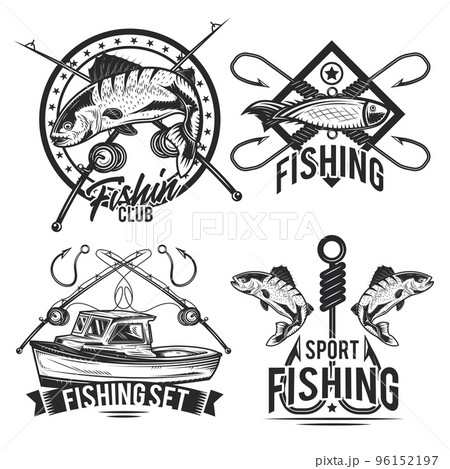 Set of fishing emblems, labels, badges, logos. Isolated on white 96152197