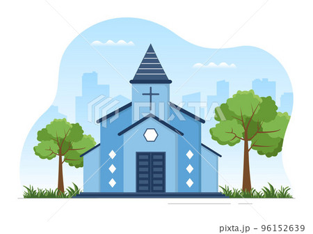 Cathedral Catholic Church Building with Architecture, Medieval and Modern Churches Interior Design in Flat Cartoon Hand Drawn Templates Illustration 96152639