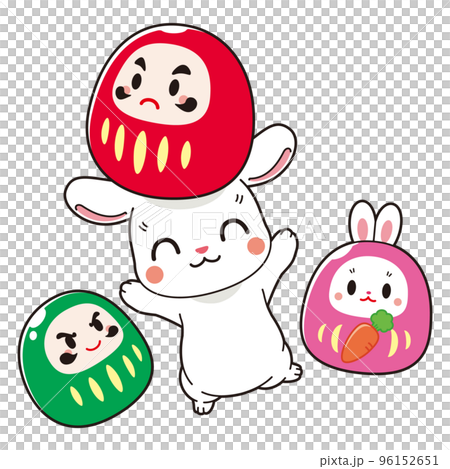 可愛いダルマとニコニコうさぎ 96152651