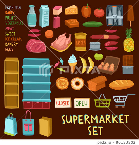 Supermarket icon set Supermarket icon set 96153502